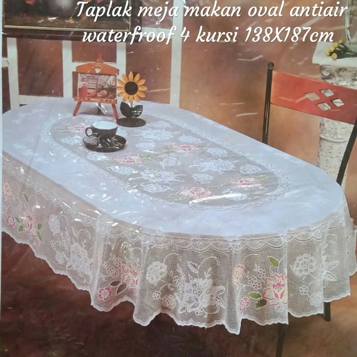 Taplak Meja Makan - Taplak Meja Makan Oval Vinly Anti Air 4 Kursi