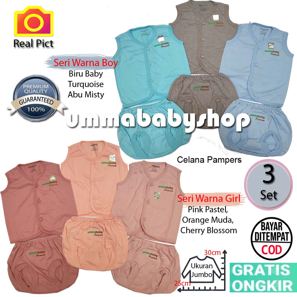 6 Pcs / 3 Setelan Buntung Bayi Baru Lahir Perempuan Polos Premium Size Jumbo 0-6 Bulan Bahan Katun SNI Perlengkapan Baju Bayi Harian Newborn Gift Set Kado Lahiran Persalinan