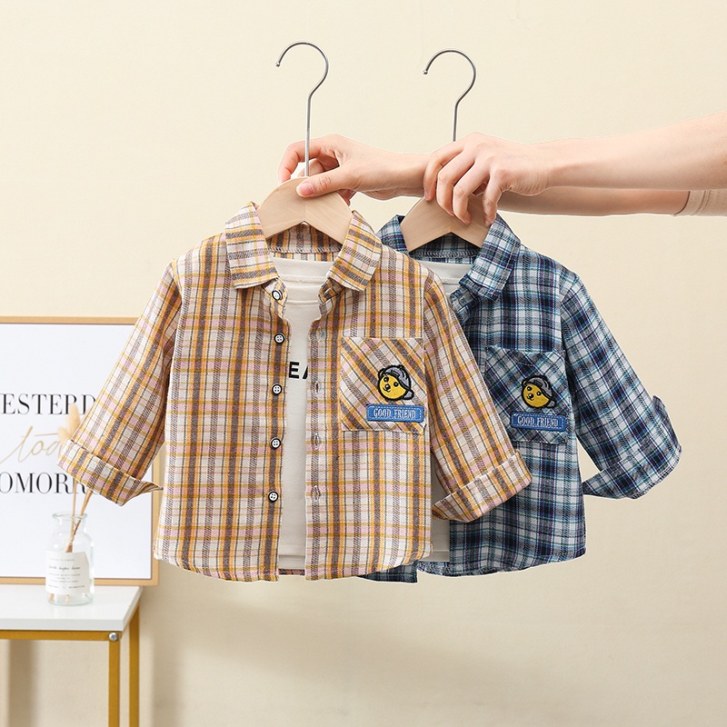 COD Kemeja anak laki laki import kemeja anak cowok import kemeja kotak motif beruang anak laki atasan anak laki import fashion anak laki-1
