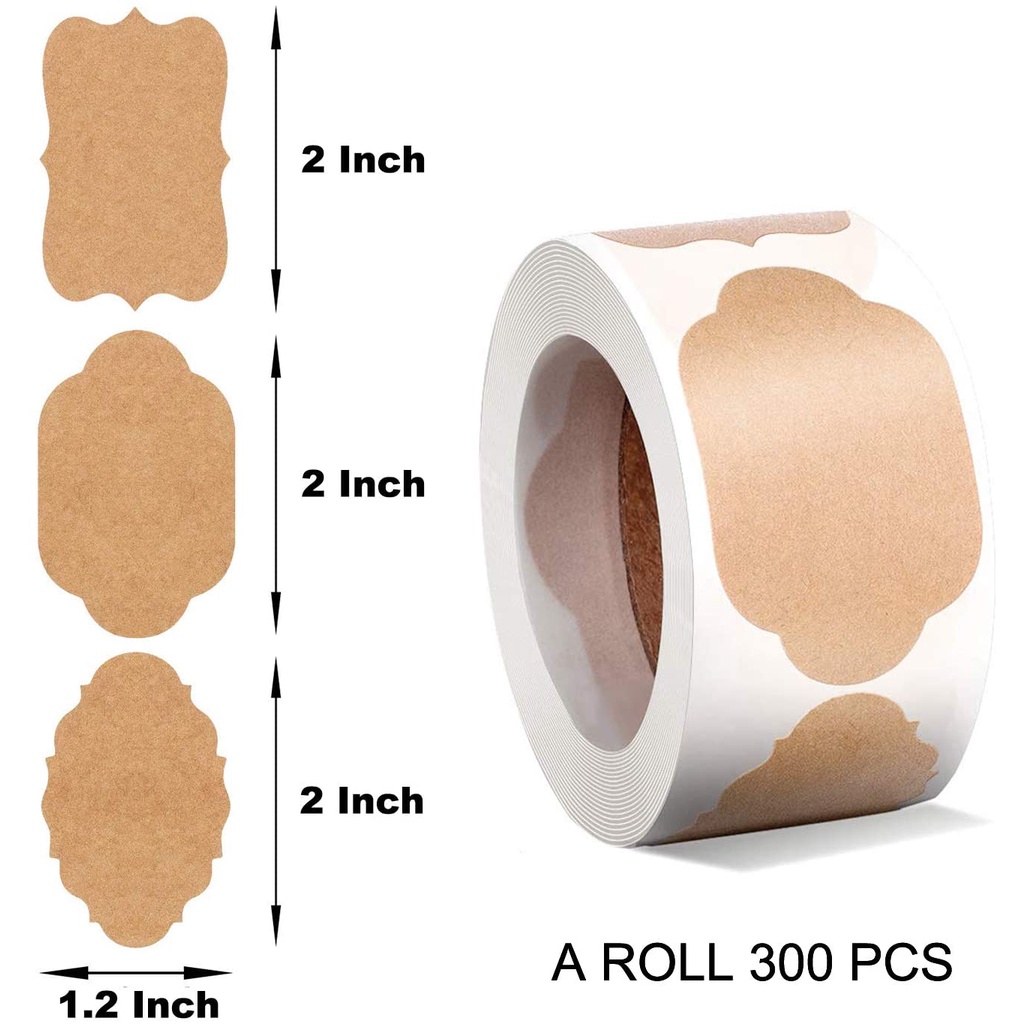 Hot Sale/300Lembar/Roll Natural Kraft Paper Sticker/Label Perekat Kemasan Kue Gulung/Label Sortir Makanan Dapur Kantor/Xmas Festival Treat Bags Gifts Labels Stickers