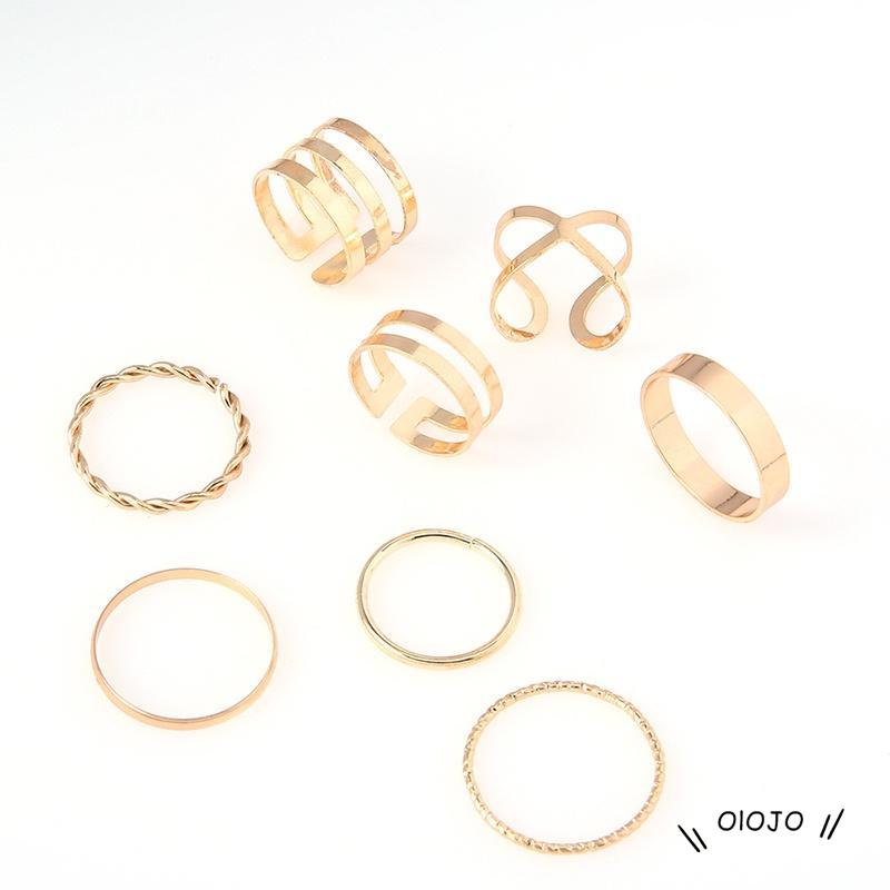 8 Pcs/Set cincin set korea cincin aesthetic wanita cincin emas Terbuka Gaya retro Untuk aksesoris fashion Murah Ready Stock