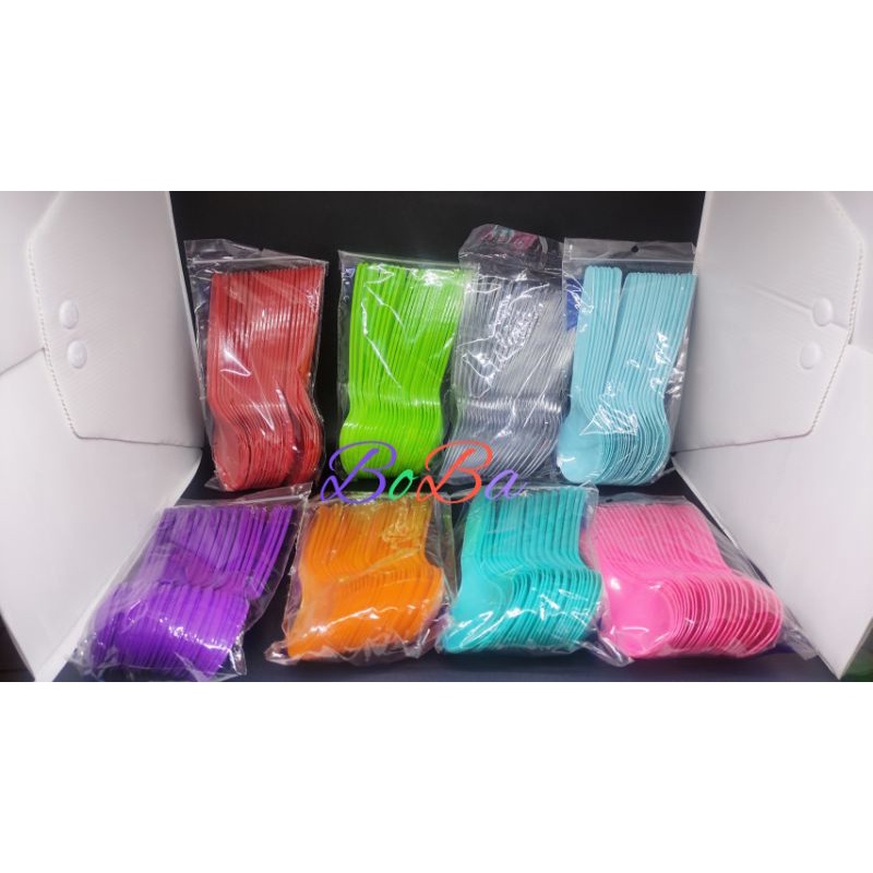 Isi 100 Pcs Sendok Plastik/Sendok Makan/Sendok Makan Warna Warni