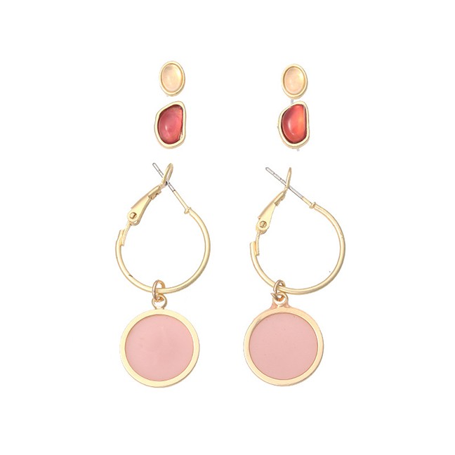 LRC Anting Tusuk Fashion Golden Small Ring Drip Acrylic Earrings Set K77724