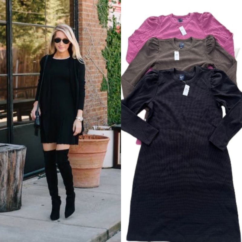 G*P WAFFLE KNIT PUFF SLEEVE DRESS