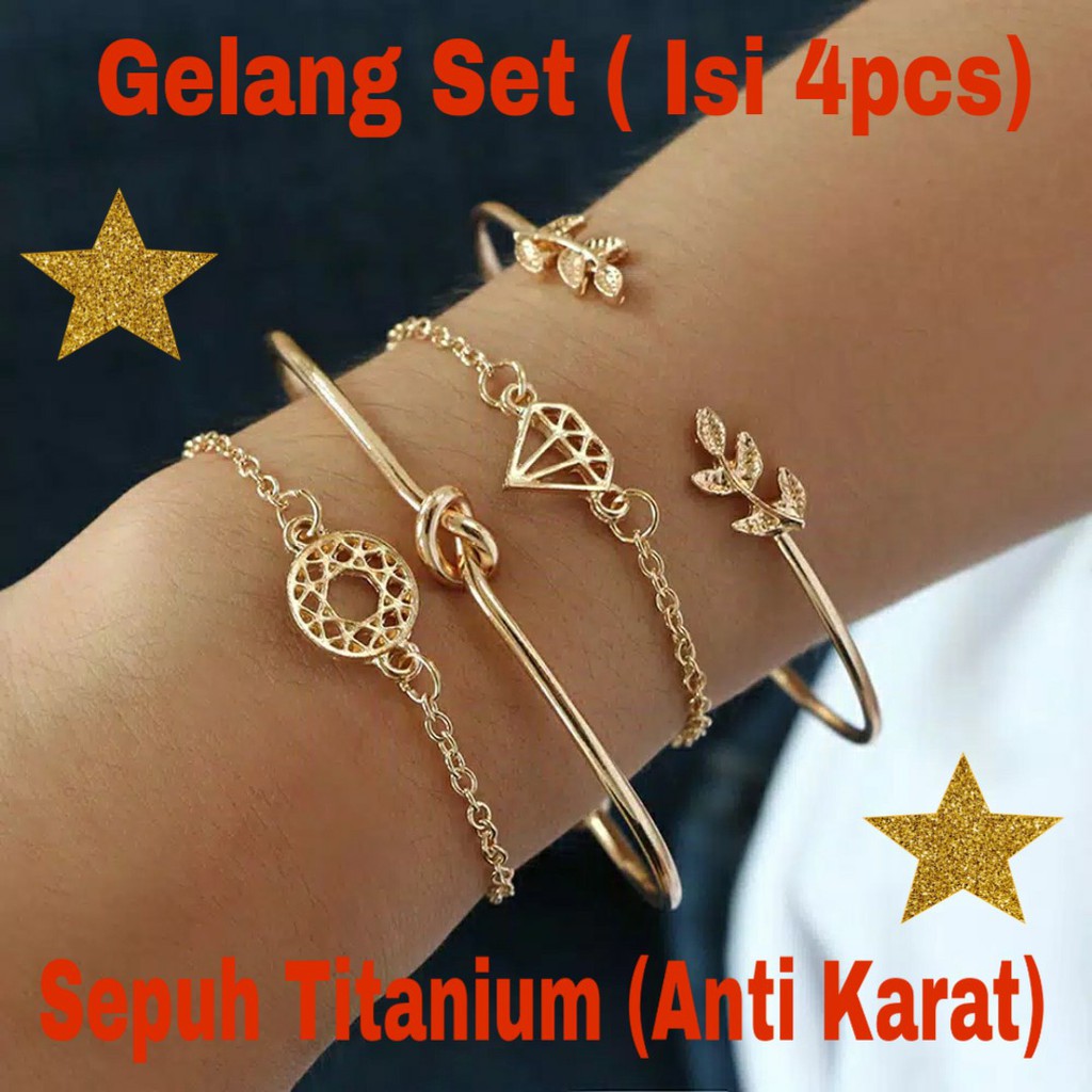 Gelang Wanita Korean Style Vintage 4 Pcs/SET (Harga 1 Set TERMURAH )