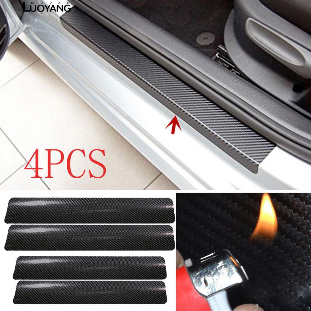 4 Pcs Aksesoris Mobil Pintu Sill Lecet Selamat Datang Pedal Melindungi Stiker Serat Karbon Carbon