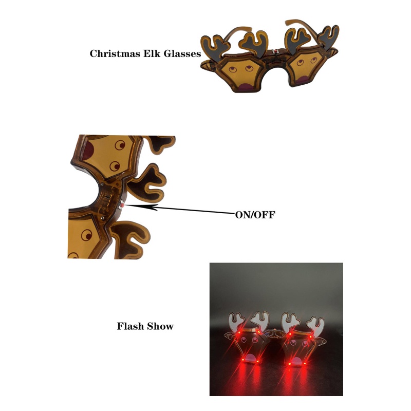 Kacamata LED Flash Bentuk Butterfly Knot / Christmas Tree / Reindeer Untuk Hadiah Pesta Natal