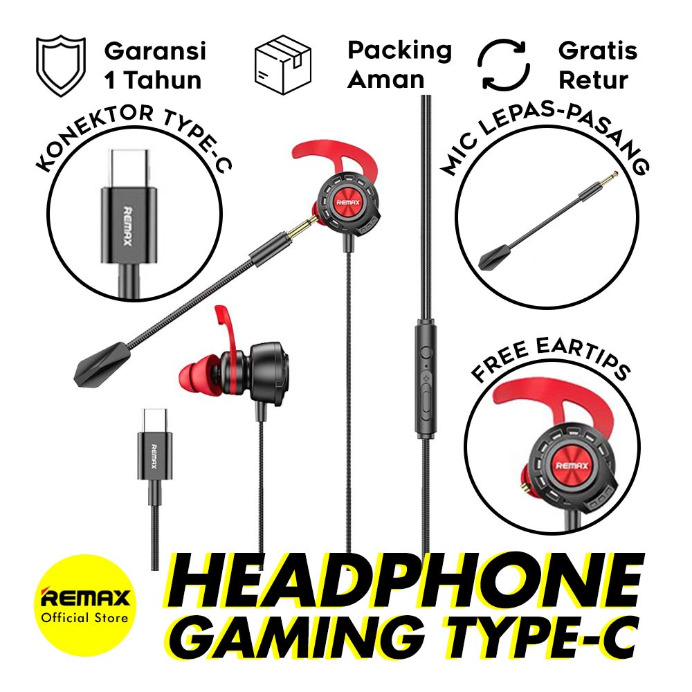 Headset Gaming Type C Remax RM-755 In-Ear Handsfree Earphone Original