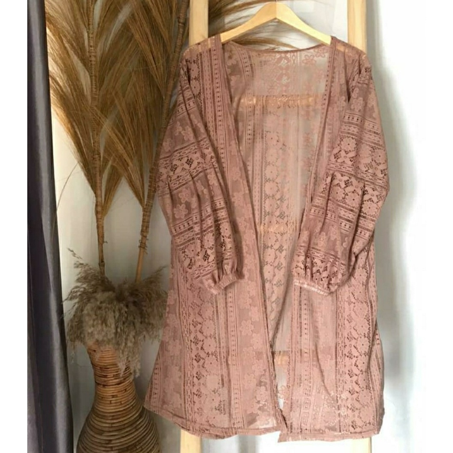 KARDIGAN BROKAT LENGAN PANJANG - OUTER WANITA MUSLIMAH LENGAN BALON (OUTERWEAR)-MOCA