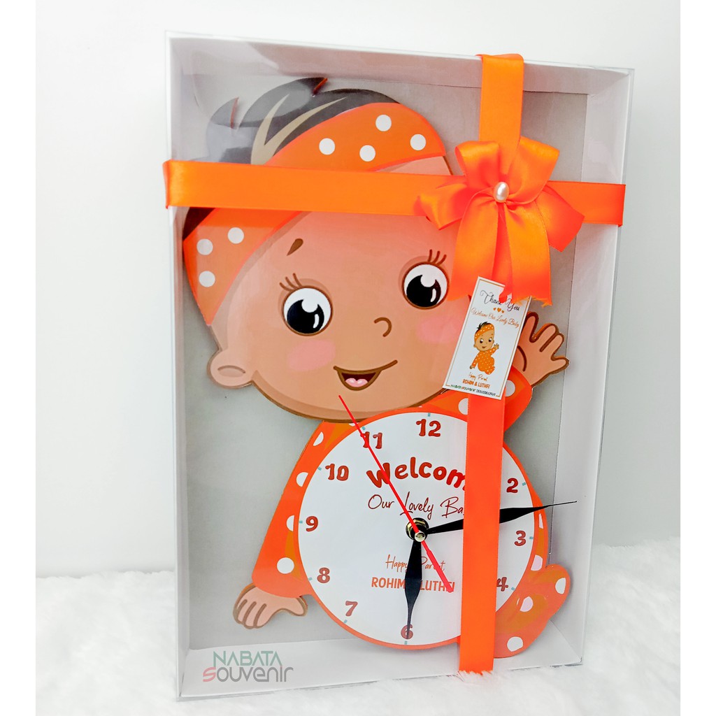 Souvenir Jam Dinding  Kayu Bentuk Bayi Bisa Custom Desain