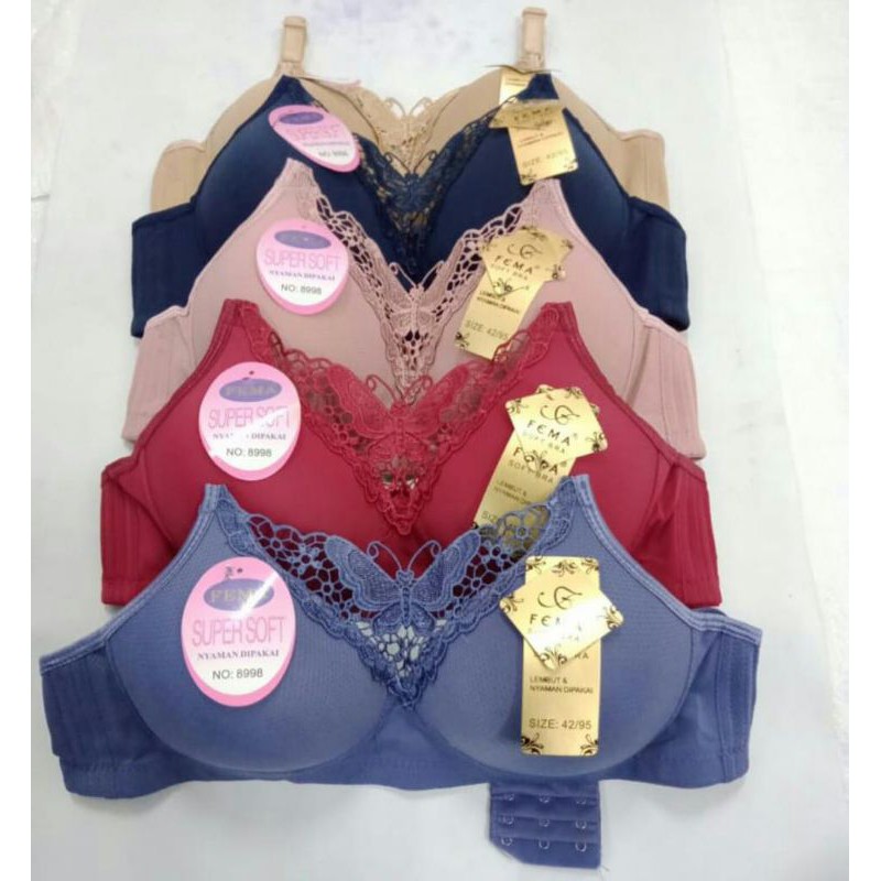 Ecer Bh BRa Fema 8998 H3 pengait 3 ,Renda Dada Kupu,import