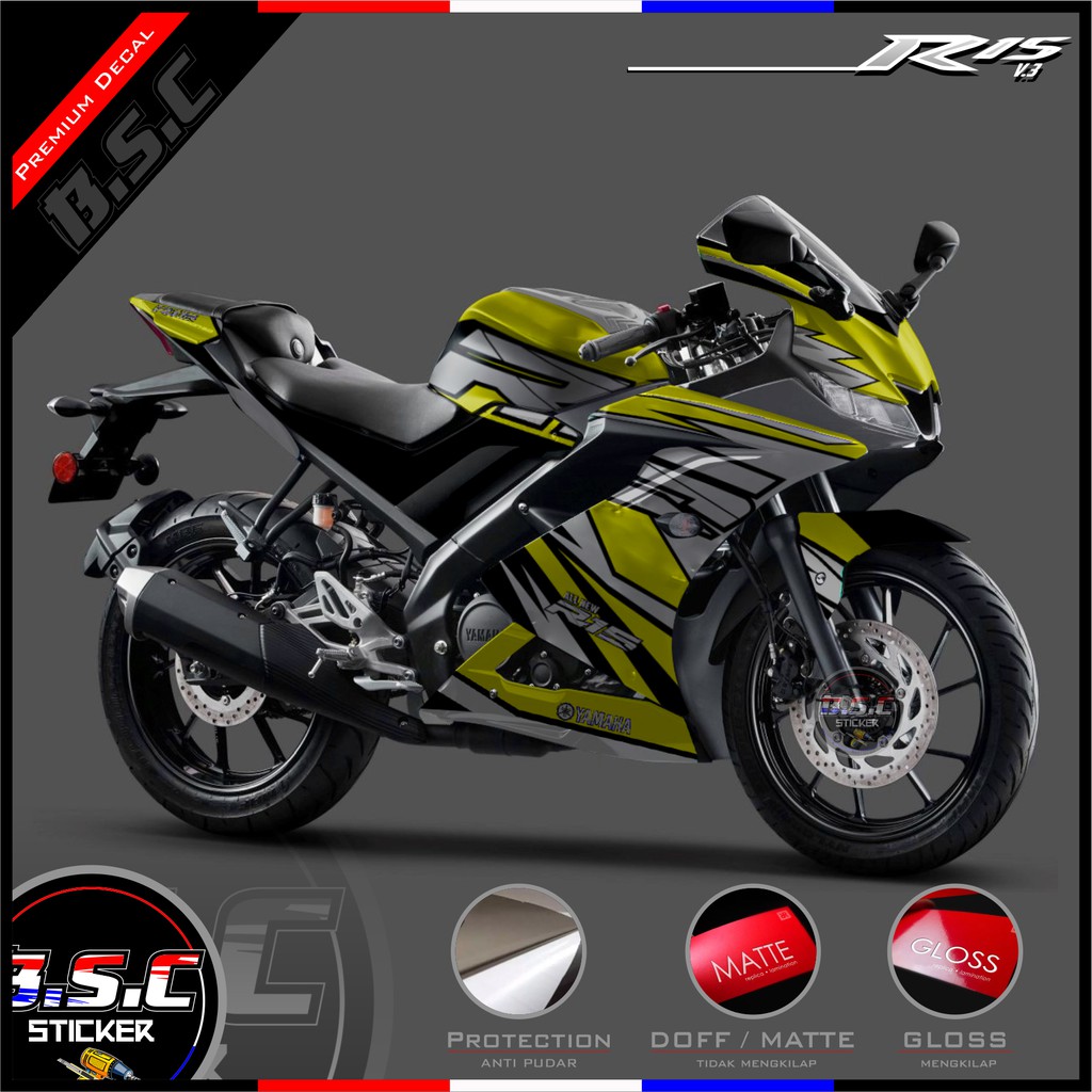Sticker Decal R15 V3 LED Motif Racing Crash Yellow