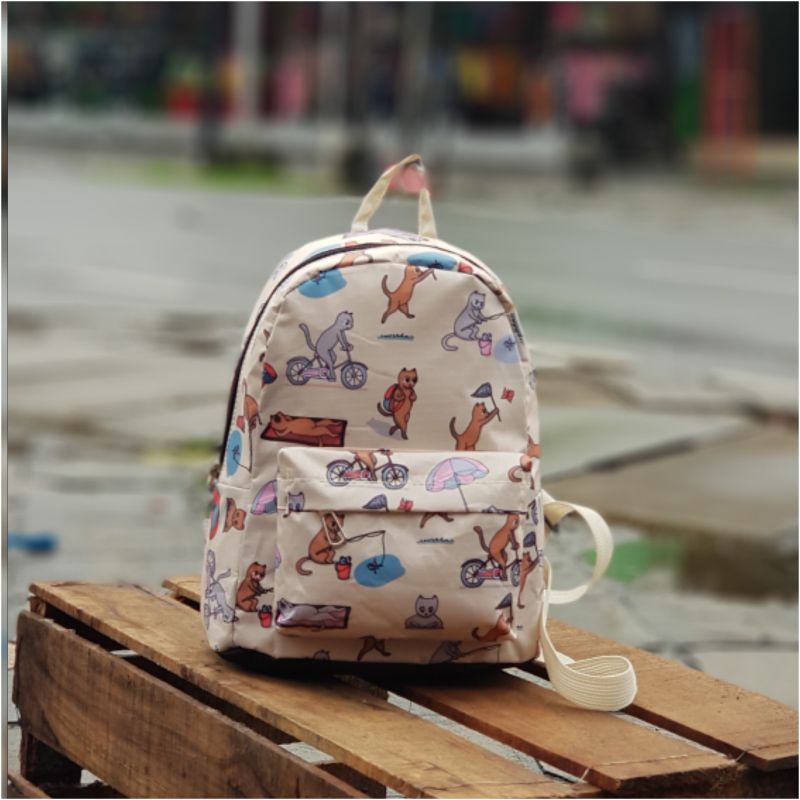 Tas ransel kecil motif bendera Backpack Mini Dan Motif Army  Ransel Wanita Nilon Fashion Tas Sekolah Siswa untuk Remaja Perempuan Ransel Wanita Warna Polos Kualitas Tas Buku Travel Santai