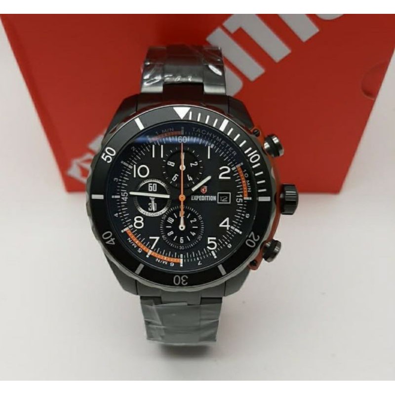 ORIGINAL GARANSI RESMI 1 TAHUN JAM TANGAN PRIA BLACK LIST ORANGE RANTAI EXPEDITION EXP E 6795 COWOK