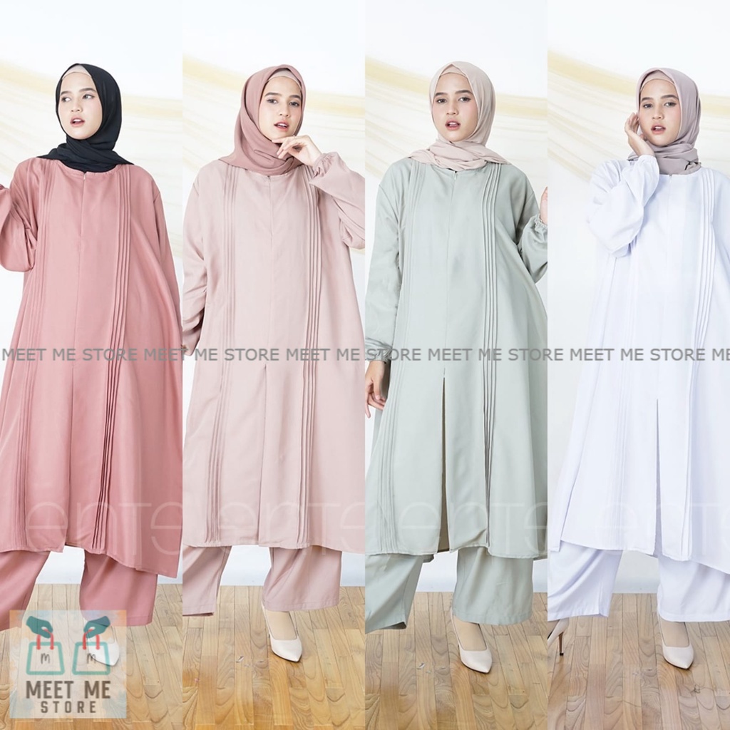 Firma Set Setelan Long Tunik dan Celana SetCel Premium Katun LD140 Motif Polos Busui Jumbo Big Size 