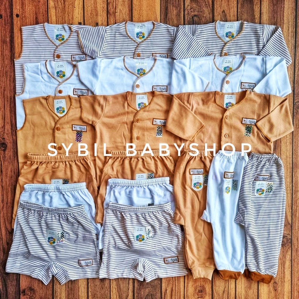 FLUFFY Paket Original Lengkap Baju Bayi (0-3 Bln) Perlengkapan Baru Lahir & Kado Bayi SNI-NOVA FULL BROWN