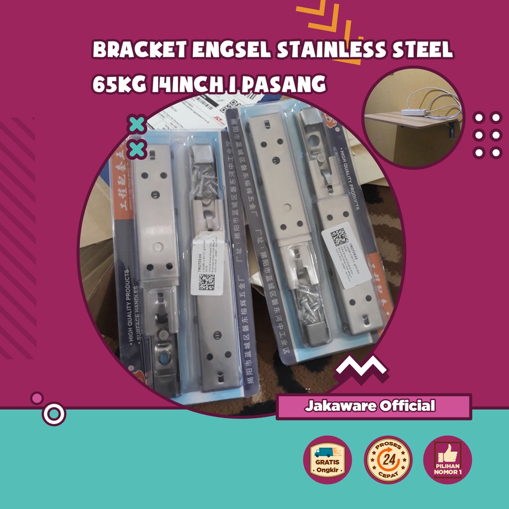 BRACKET ENGSEL STAINLESS STEEL 65KG 14INCH 2PCS MEJA LIPAT BELAJAR KERJA SIKU RAK DINDING TEMBOK TEM
