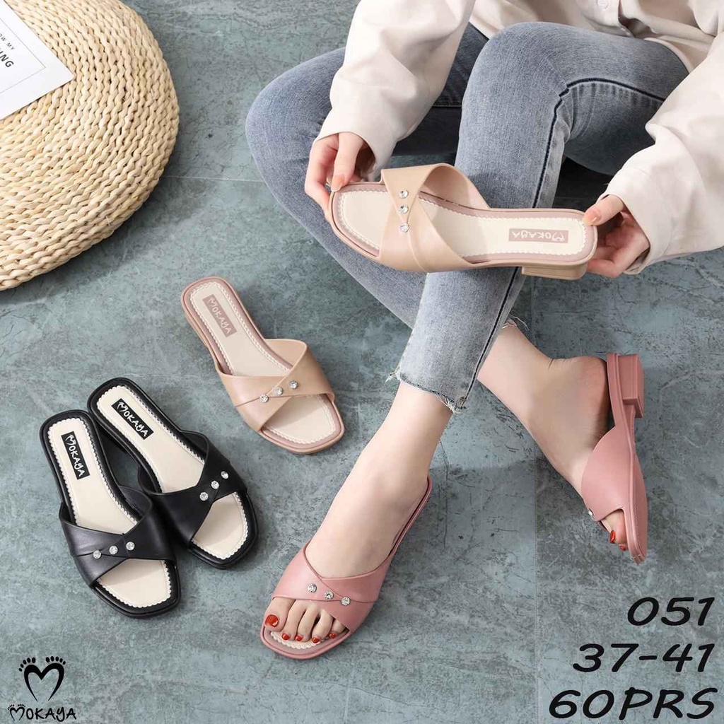 Sandal Selop Wanita, Sandal High Heels Motif Permata Mokaya 051