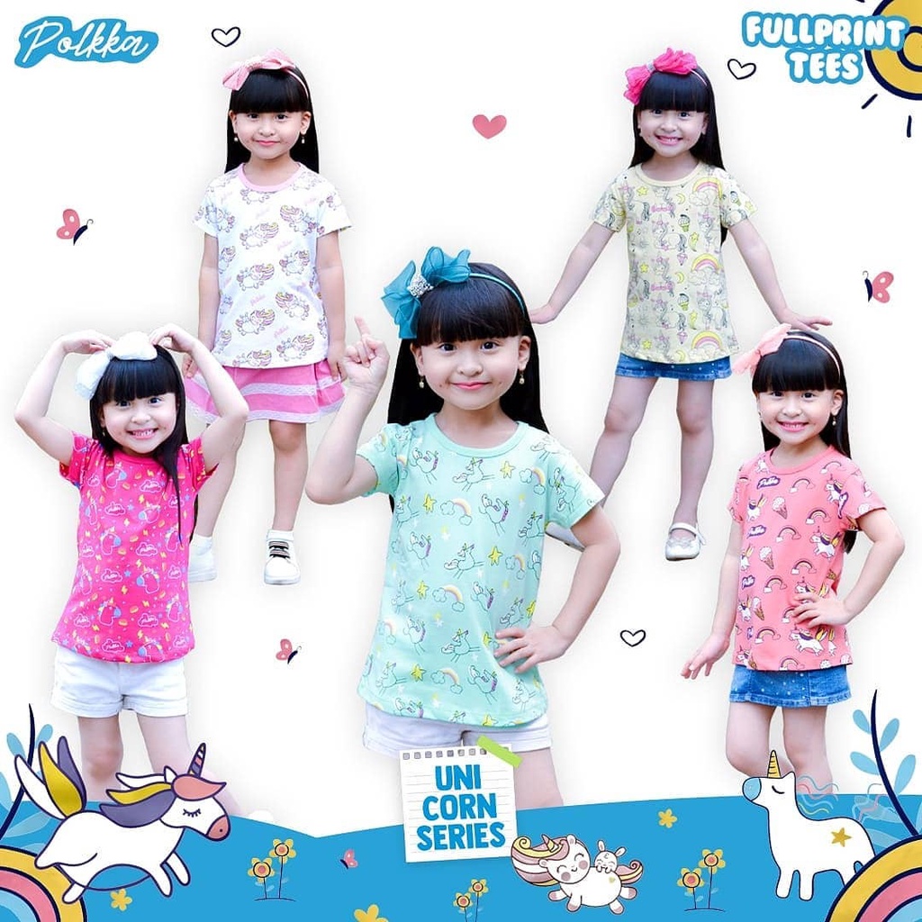 KAOS ANAK PEREMPUAN MOTIF UNICORN FULLPRINT USIA 2-8 TAHUN