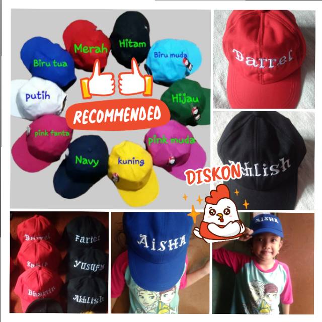 TOPI ANAK DEWASA CUSTOM NAMA /TOPI BASEBALL ANAK/TOPI BORDIR  NAMA /TOPI/CUSTOM NAMA BORDIR