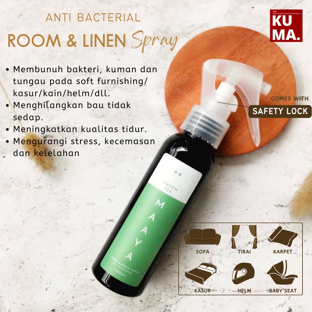 Room &amp; Linen Spray Anti Bacterial by KUMA x MAAYA Pengharum Ruangan Anti Tungau Anti Kuman Anti Virus