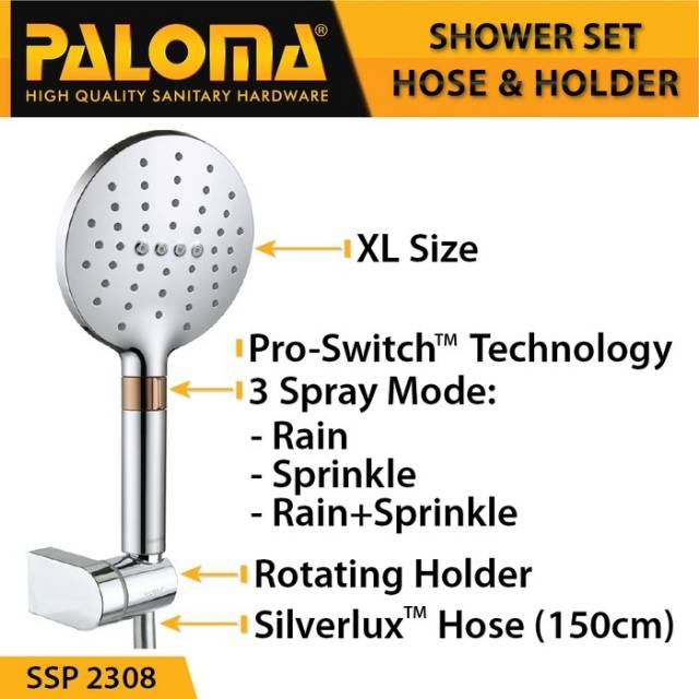 SHOWER SET SSP 2308 PALOMA HAND SHOWER SET PREMIUM  LENGKAP FLEXIBLE DAN HOLDER  SHOWER KAMAR MANDI