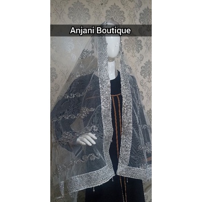 Selendang india ori / dupatta india / selendang pengantin indial-Silver 3