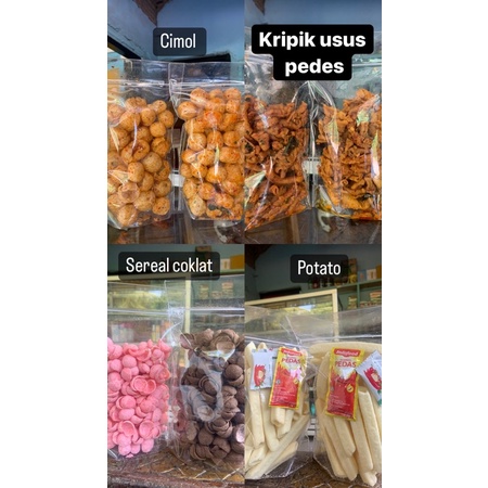 

basreng pedes, basreng asin, sereal, kripik usus +free saus,kripik somai (70grm)