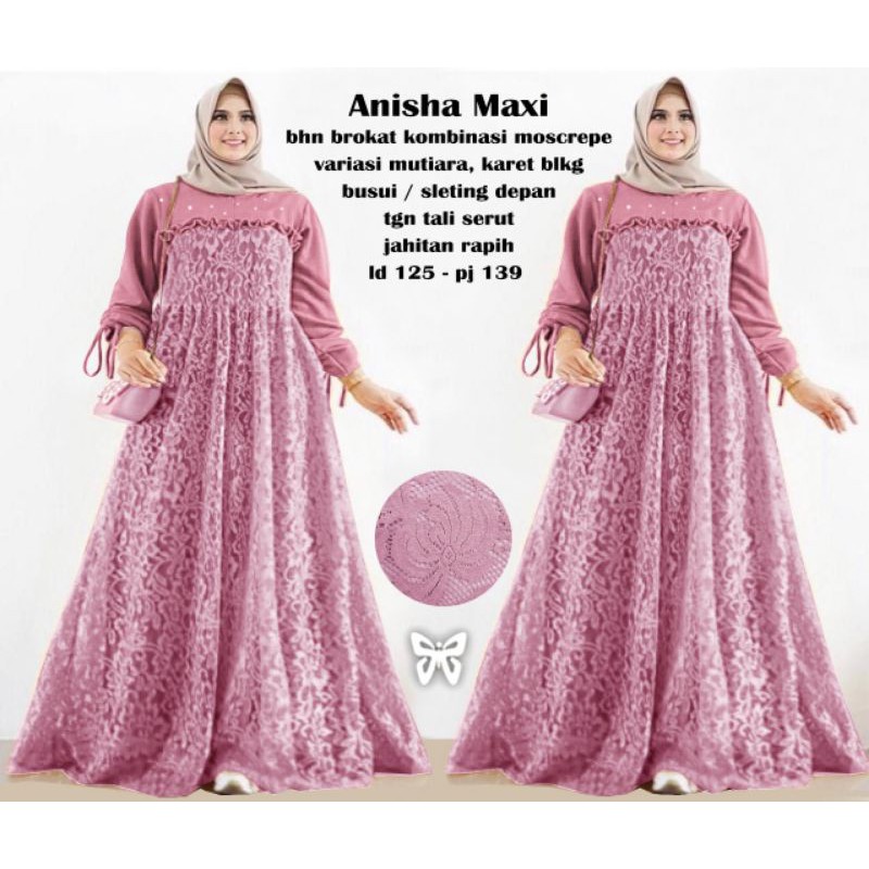 ELDE 5 - Anisha Maxi GAMIS Brukat JUMBO Dress L - XL - 3XL - 5XL moscrepe + brukat variasi mutiara busui