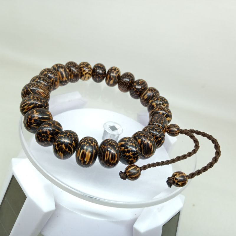 Gelang Kayu Liwung Macan Asli Motif Pipih Size 12mm