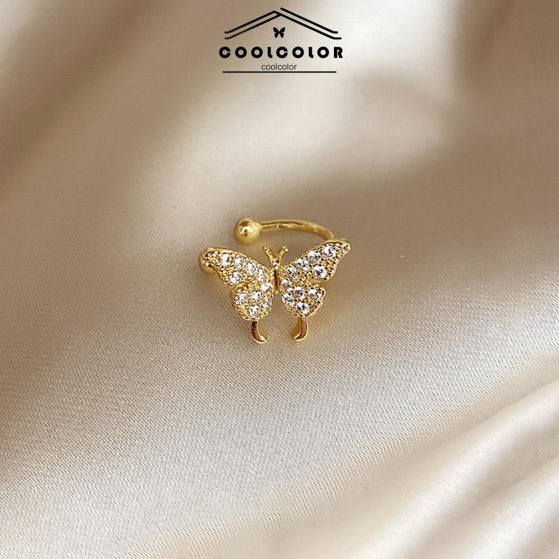 COD❤️1sepasang Anting Tindik Klip Telinga Wanita Kupu-kupu Kecil Anti Alergi Dan Anti Karat Penuh Berlian Mengkilap Kancing Telinga Aksesoris Fashion Korea Impor Murah