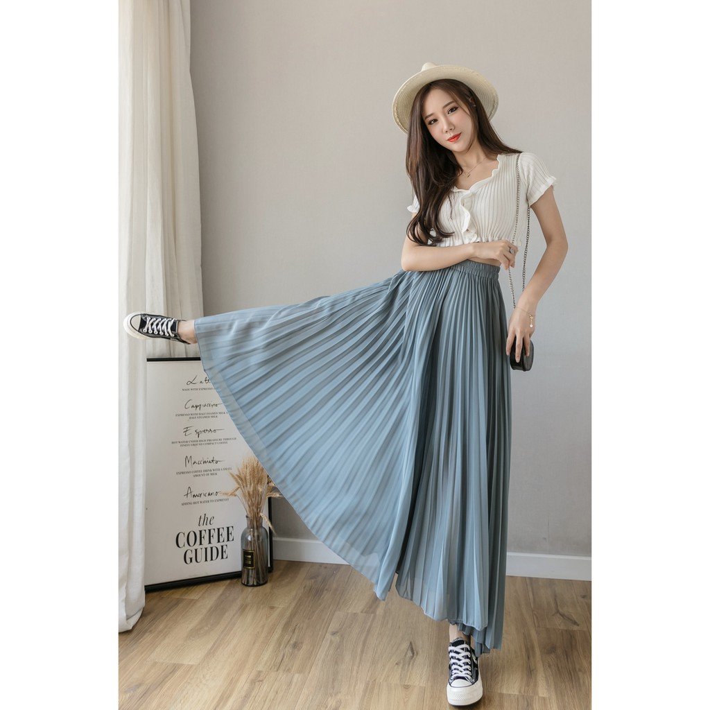 【Blossom】korean  Plain Pleated Wide Leg Pants 7258