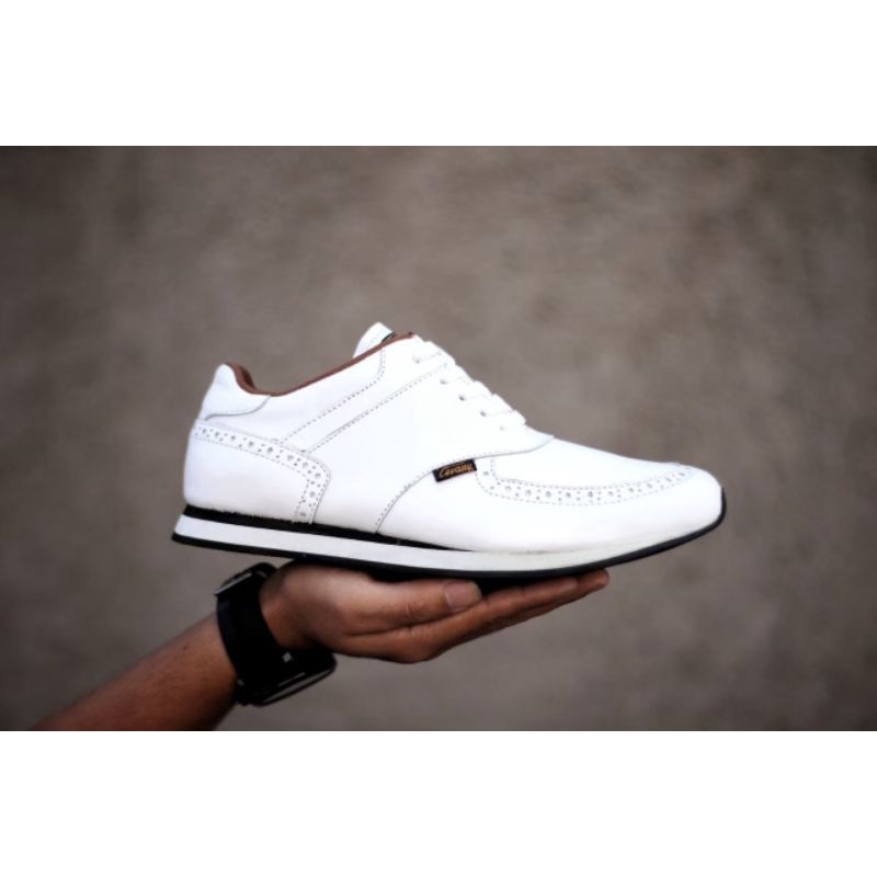 EZRA PUTIH -Sepatu Casual Kasual Sneakers Pria Kulit Asli/Cowok Sporty Lokal Ori Original Footwear