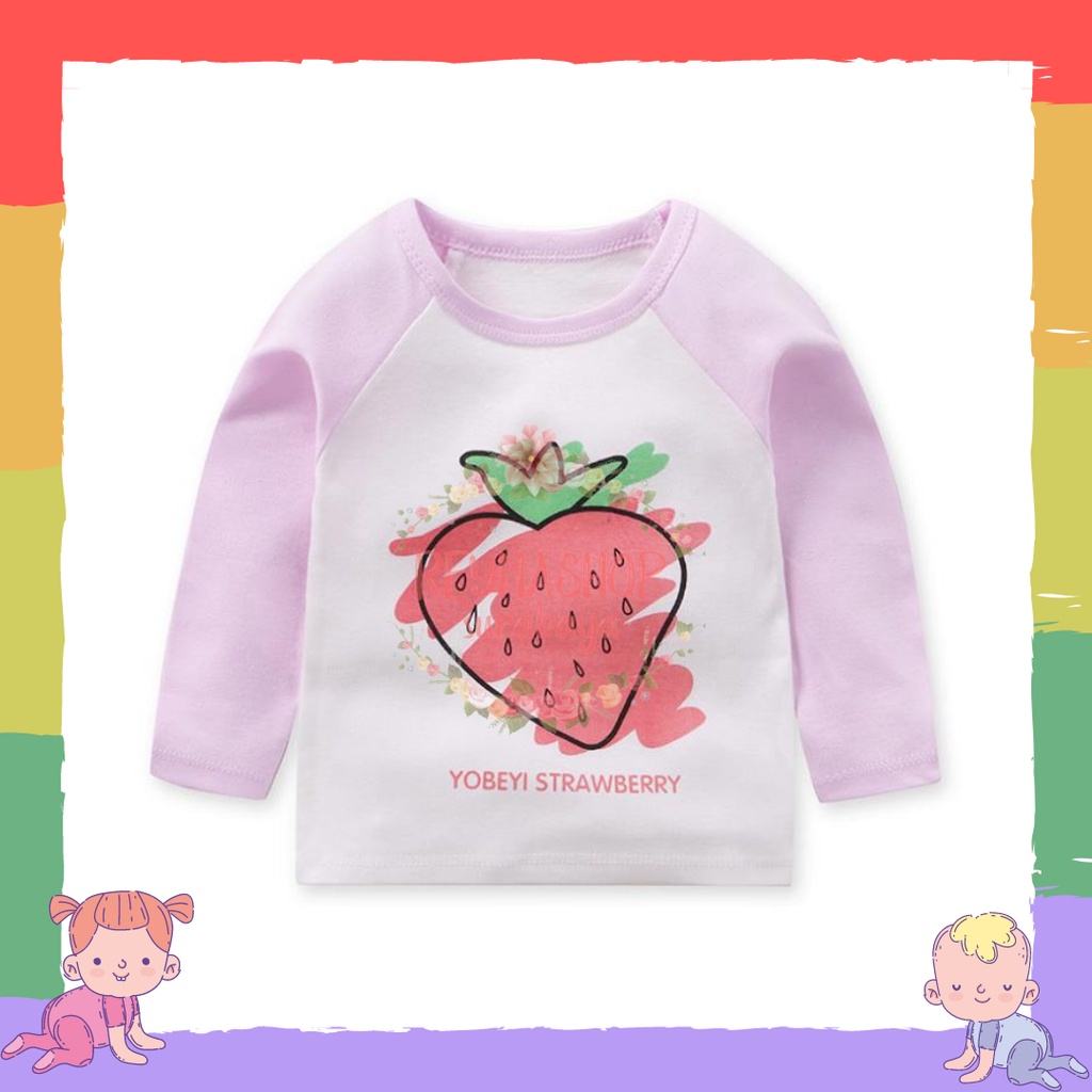 (CA) Atasan Kaos Anak - Kaos Lengan Panjang Pink Strawberry