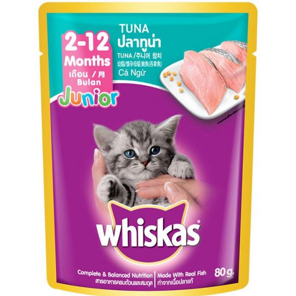 WHISKAS POUCH JUNIOR KITTEN TUNA 80  GRAM WET FOOD