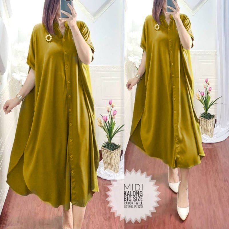 fr57h Midi Dress Kalong Big Size Bahan Rayon Twill Jumbo