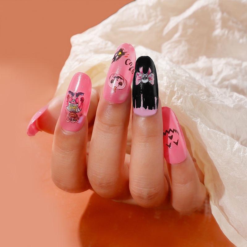 Stiker Kuku 3D Motif Kartun Hantu Labu Tengkorak Halloween Untuk Dekorasi Nail Art