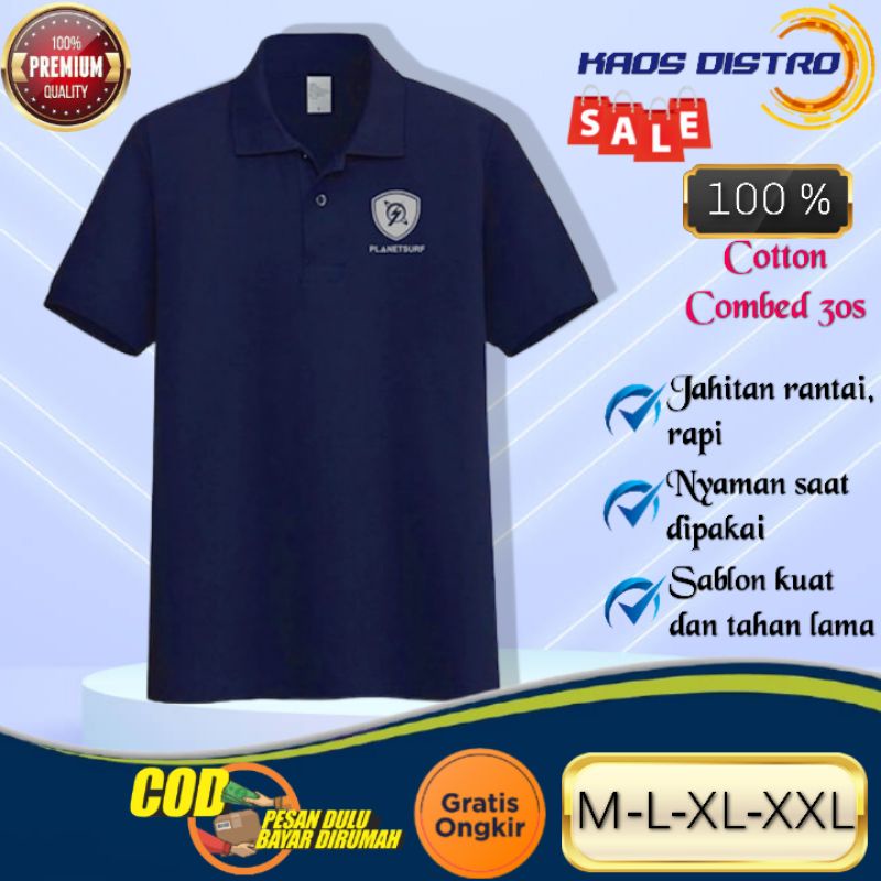 PLANET SURF ABU - Baju Kaos Atasan Polo Kerah Distro Lengan / Tangan Pendek Pria Cowok Laki Laki Dew