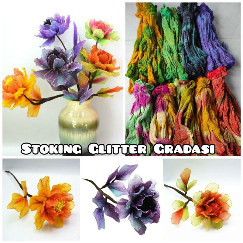 Kain Stoking Glitter Gradasi Kain Stoking Gradasi Kain Stoking Impor Kain Bunga Stoking Nylon Flower