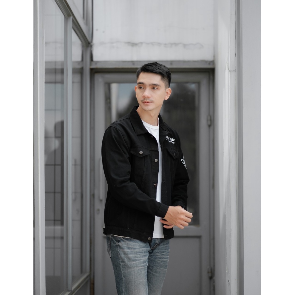 Jaket Jeans Pria Hitam Pekat Terbaru 2022/ Jaket Jeans Denim Cowo Keren