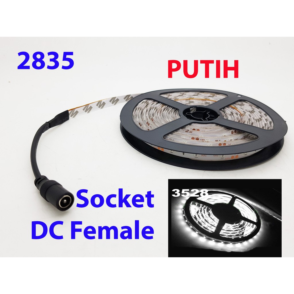 LED Strip 3528/2538 Outdoor + socket dc female White/Putih waterproof