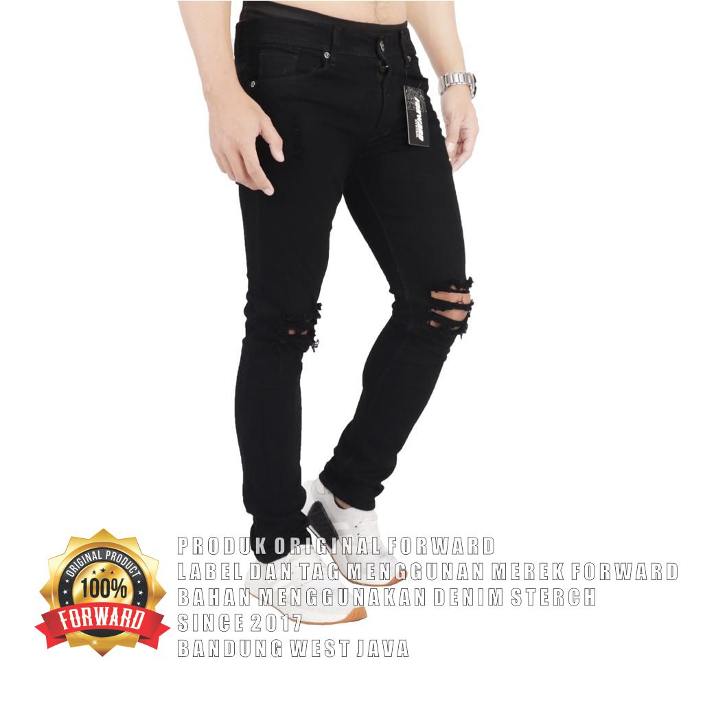 Celana jeans denim pria sobek ripped destroy forward system