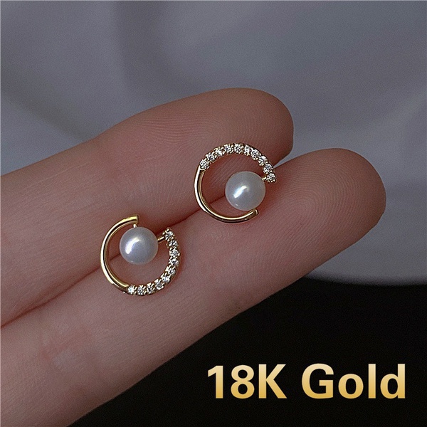 1 Pasang Anting S925 Gold 18K Gaya Korea Untuk Wanita