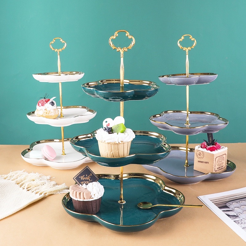 2 tingkat dan 3 tingkat Tier Ceramic Cake Stand • Nampan Kue Susun Tingkat • Wadah Saji Kue Tingkat