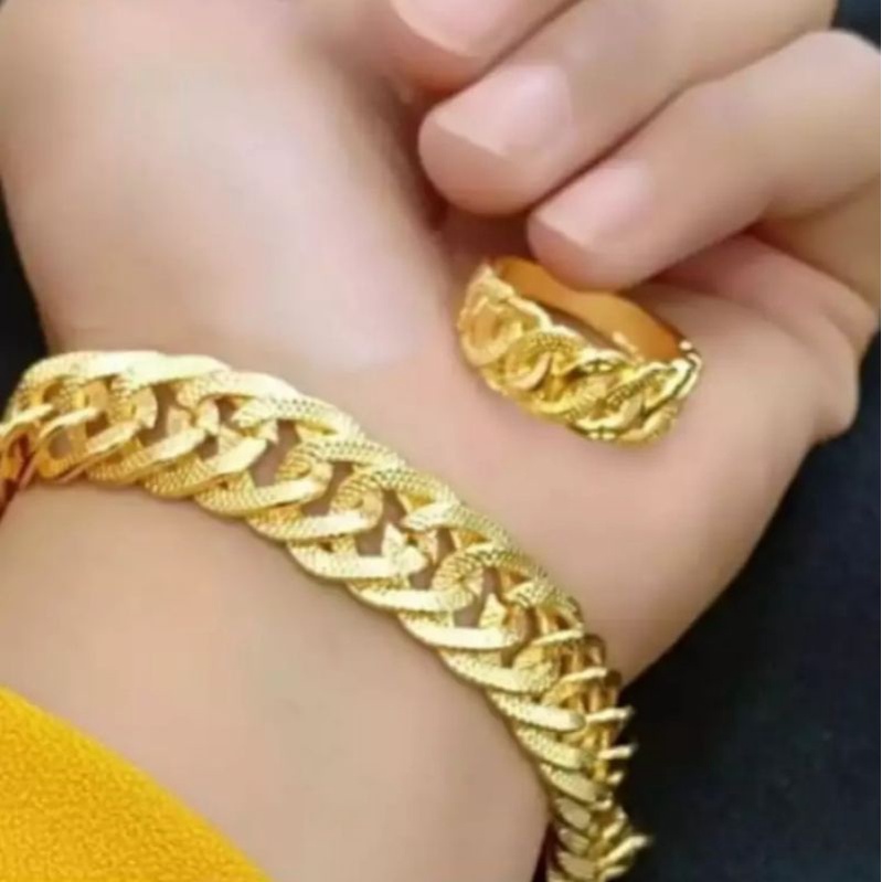 Gelang rantai free cincin asli terbuat dari coin logam anti luntur/Gelang tangan wanita free cincin lapis emas 24k asli anti luntur/Gelang perhiasan wanita termewah dan elegan