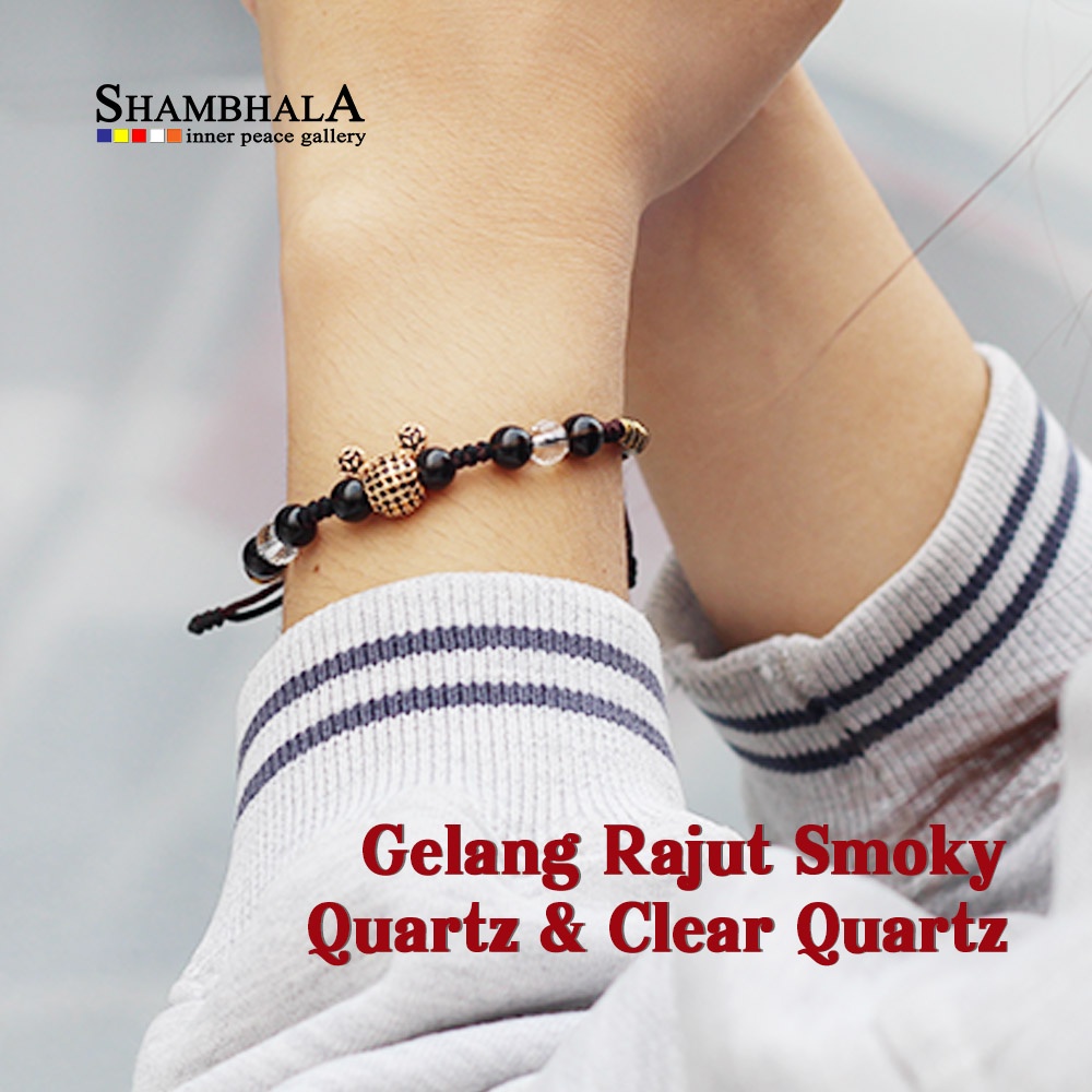 Shambhala Crystal Gemstone Bracelet - Smoky Quartz & Clear Quartz Knit