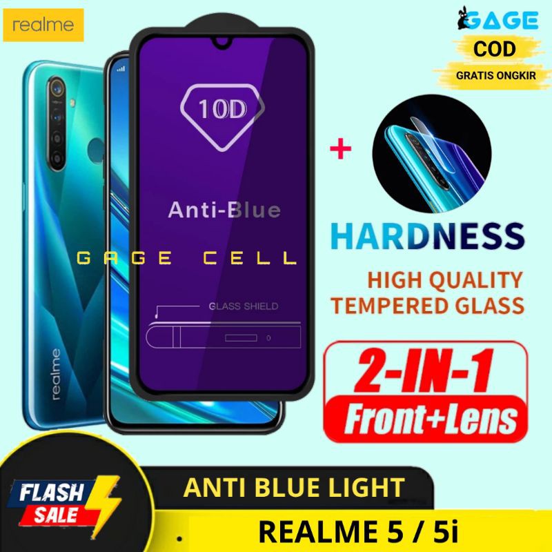 2IN1 TEMPERED GLASS ANTI BLUE LIGHT REALME 5 5i TG ANTI GORES RADIASI FULL LAYAR REALMI 5i 5 PREMIUM