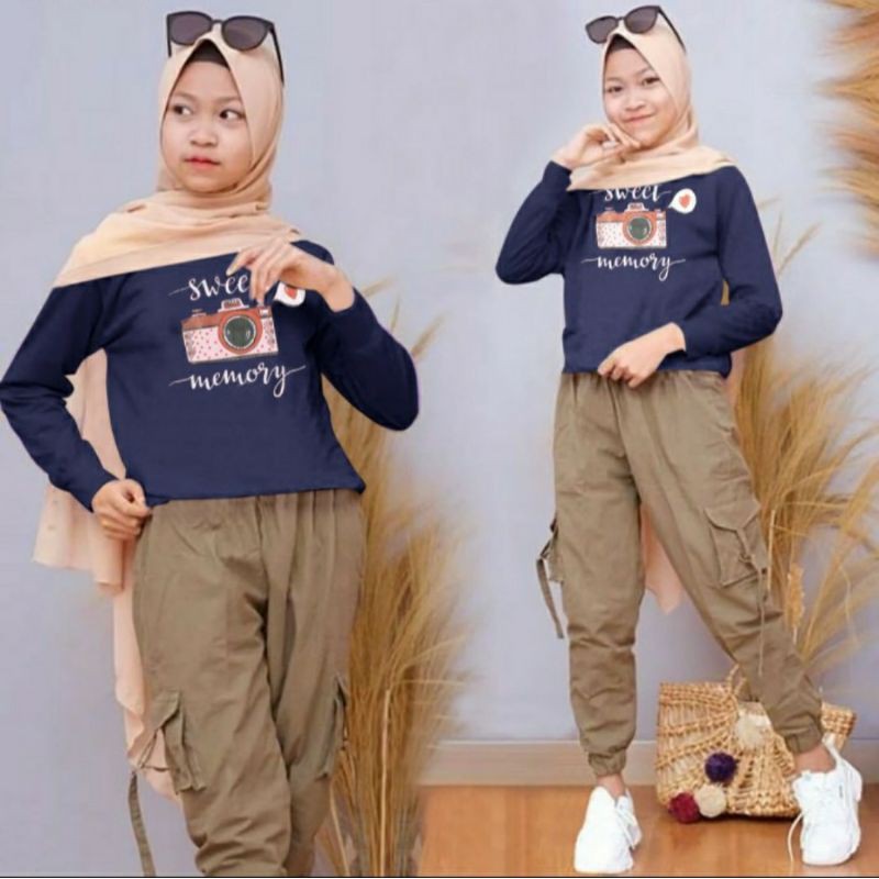setelan anak perempuan kamera sweet memory 9 10 11 12 tahun empat variant warna - Lets_shop31-Navy
