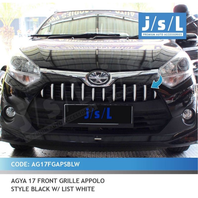 grill depan Agya 2017 2021 2022 model Appolo hitam list putih silver merah kuning abu gold biru chrome hitam jsl