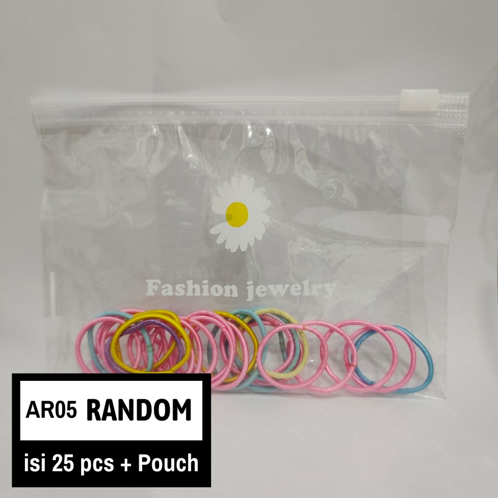 Ikat Rambut Karet Polos Elastis Gaya Korea Wanita / Karet Rambut / Karet Gelang Kucir isi 100pc MCO - AR05-Random 25pcs